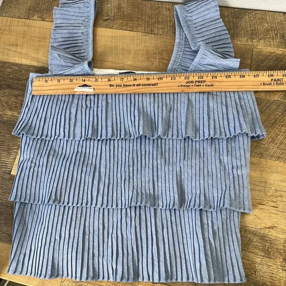 J. Crew Ruffle Top Blue Pleated Tiered Summer Size Small - Picture 8 of 9